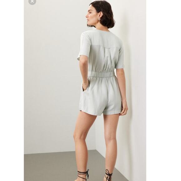 Thakoon Collective Women's Mint Tie Waist Cap Sleeves Plunge Neck Romper Size 10 - Picture 2 of 12